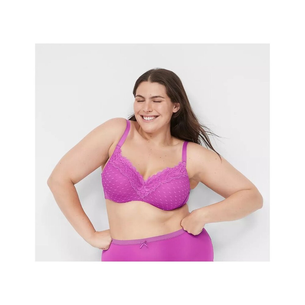 NEW Cacique Lane Bryant Purple Lace Lightly Lined Balconette Bra 42DD